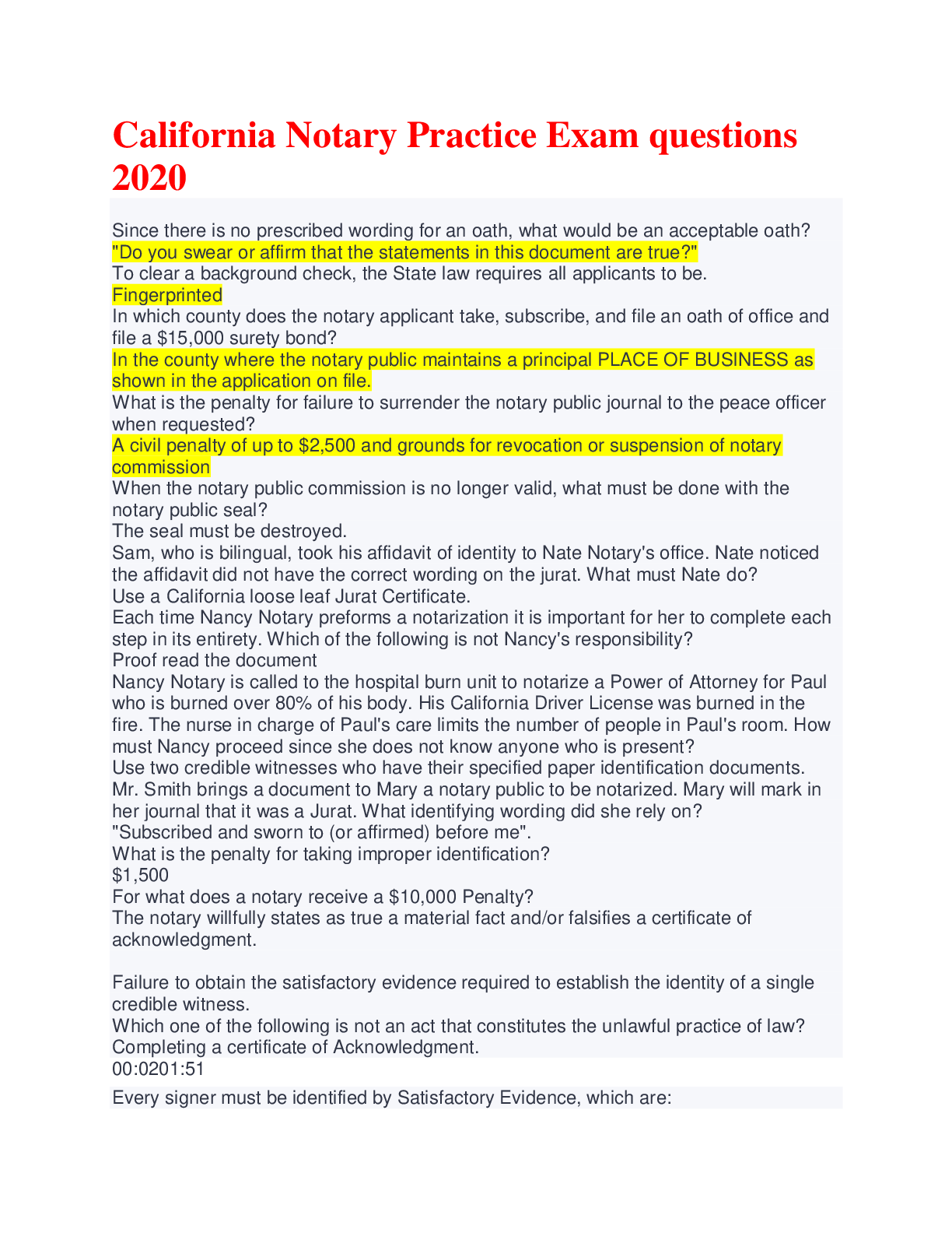 Preview image for California Notary Practice Exam questions 2020 Already Graded A+